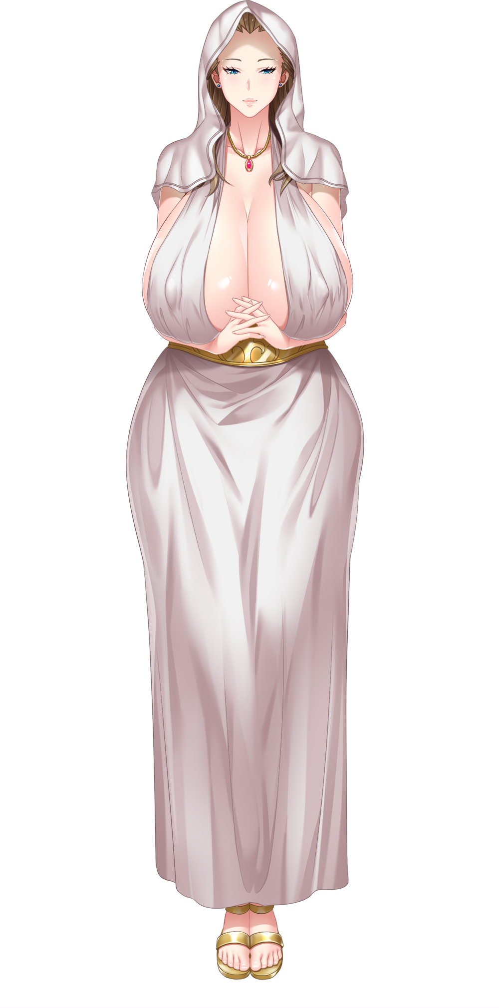 1girl big_breasts cleavage dress female_focus full_body high_res huge_breasts kyonyuu_princess_saimin long_hair looking_at_viewer mature mature_female mature_woman simple_background