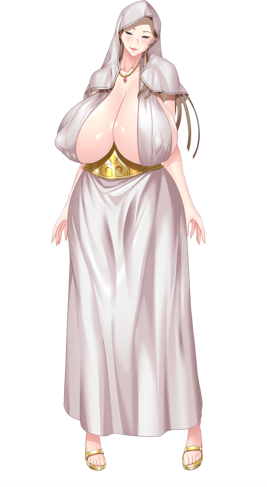 1girl big_breasts cleavage dress female_focus full_body high_res huge_breasts kyonyuu_princess_saimin long_hair looking_at_viewer mature mature_female mature_woman simple_background tamanna_crusch