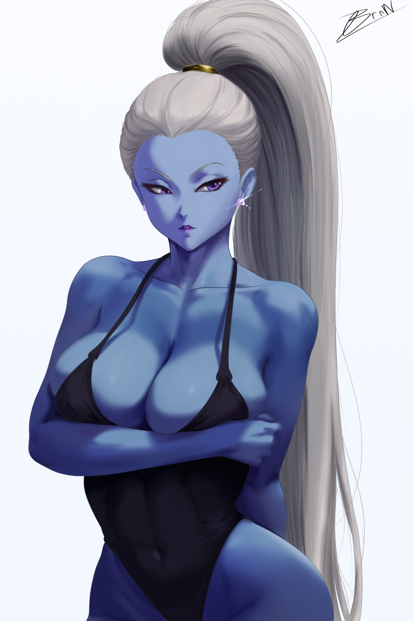 1girl big_breasts bikini brnn bubble_butt cleavage dragon_ball dragon_ball_super dragon_ball_z horny inviting_to_sex pose purple_eyes standing swimsuit teasing thick_thighs vados vados_(dragon_ball) vados_(dragon_ball_super) white_hair