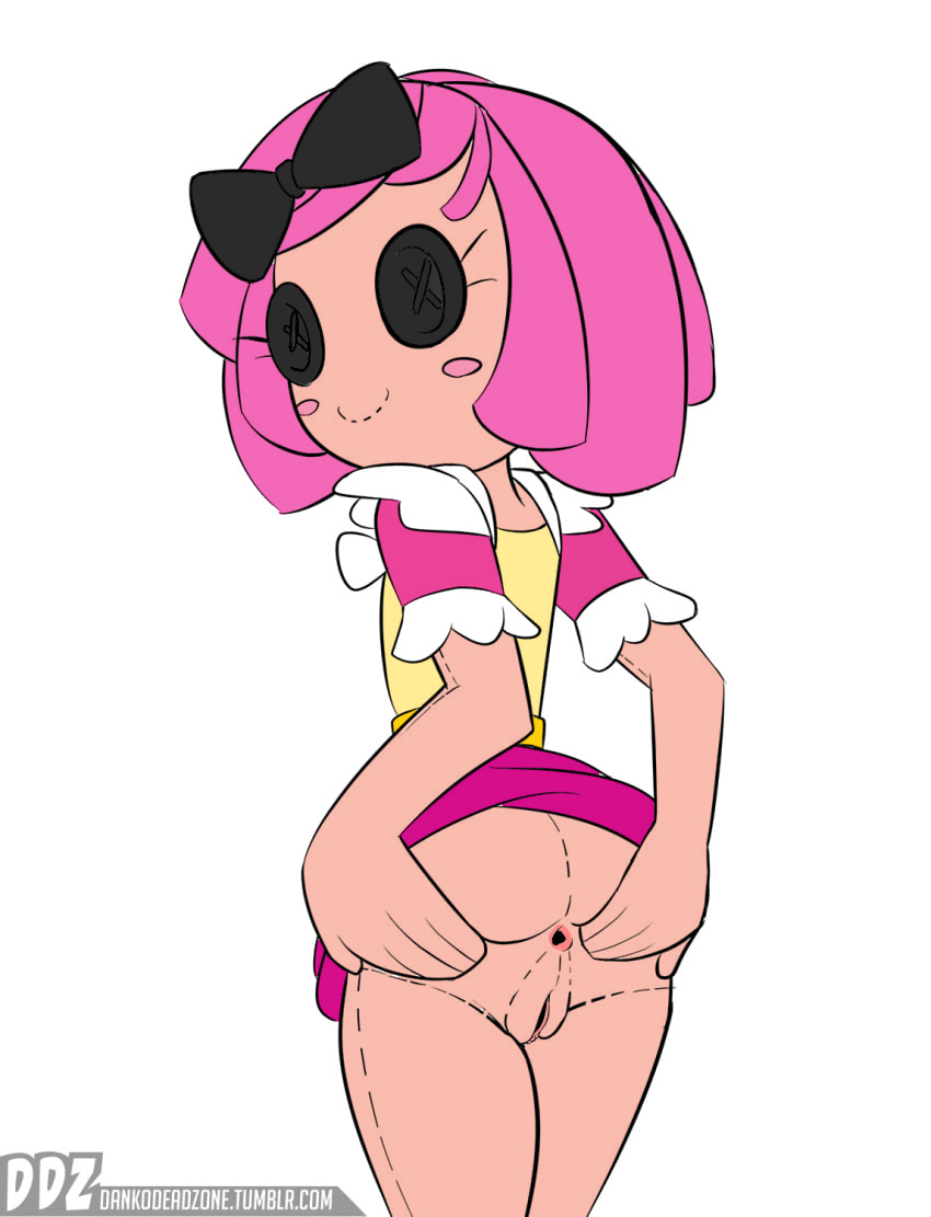 1girl absurd_res anus ass ass_grab bitty_buttons black_bow black_eyes blush blush_stickers bow button_eyes closed_mouth clothed clothes clothes_lift clothing colored crumbs_sugar_cookie dankodeadzone doll dress female female_only frilled_sleeves frills grabbing_own_ass hair_bow hair_ornament hair_ribbon happy lalaloopsy lifted_by_self light-skinned_female light_skin looking_at_viewer mga_entertainment miniskirt no_panties pink_hair pink_skirt plush_doll presenting presenting_anus pussy ragdoll ribbon short_hair short_sleeves simple_background skirt skirt_lift smile solo spread_anus spreading standing stitch_(sewing) stitches tumblr_username white_background