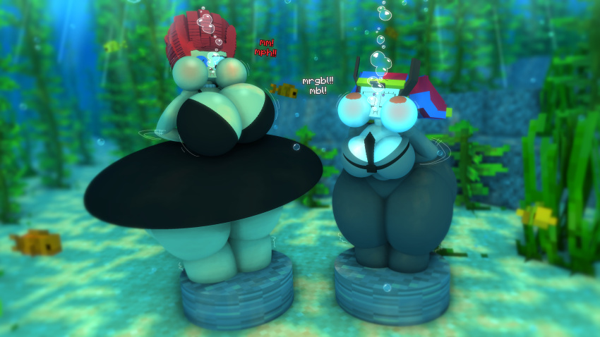 2girls aquaphilia big_breasts bondage breasts cement_shoes drowning female glitch_productions mine-imator minecraft mojang pomni_(the_amazing_digital_circus) puffy_cheeks ragatha_(the_amazing_digital_circus) sospoo the_amazing_digital_circus tied_up underwater what youtube