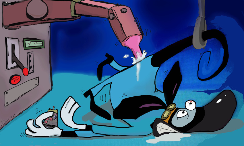 2012 5:3 absurd_res anal anal_penetration anthro black_fur bonzer-dayo cum cum_inside cum_on_ass cumming digital_drawing_(artwork) dildo drooling ejaculation fanart gay genital_fluids goggles goggles_on_head hi_res holding_tail jumpsuit les_ratz lying lying_on_stomach machine male male_only mechanical murid murine raised_tail rat razmo_(ratz) remote_control rodent saliva sex sex_toy solo tail teeth toony toy what xilam