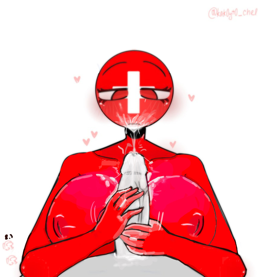 ... 1boy 1girl 1girls after_blowjob after_fellatio anonymous_male artist_name artist_signature big_breasts big_penis breasts countryhumans countryhumans_girl cum cum_in_mouth grey-skinned_male grey_body grey_penis handjob heart hearts_around_head huge_breasts kak0yt0_chel looking_at_penis male meta:amogus_reference penis penis_grab red_body red_breasts red_eye red_eyes red_pupils red_skin red_skinned_female switzerland_(countryhumans) twitter_username white_background