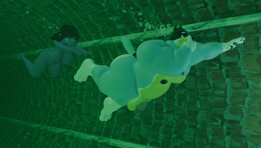 1boy 1girl aquaphilia asphyxiation bandit_heeler bluey_(series) breasts breathhold bubbles commission crossover daemont92 deltarune dog drowning female gator male nude nudity penis peril rtytermd susie_(deltarune) swimming undertale_(series) underwater underwater_peril