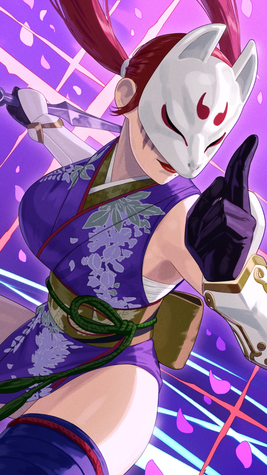 1girl 1girl bandai_namco big_breasts breasts commentary_request cowboy_shot facial_scar fighting_game fox_mask high_res japanese_clothes kimono kuji-in kunai kunimitsu_(tekken) kunoichi long_hair low_twintails mask mature mature_body mature_female mature_figure mature_woman milf namco namco_bandai petals pixiv purple_background purple_kimono red_hair scar scarred scars scars_on_face tekken tekken_1 tekken_2 tekken_revolution tekken_tag_tournament tekken_tag_tournament_2 twin_tails video_game_character video_game_franchise video_games weapon yagi2013