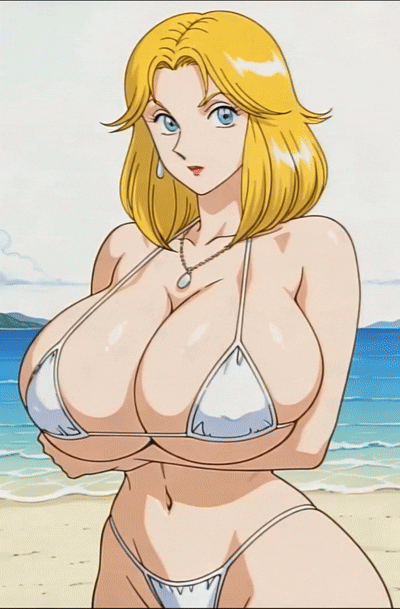 bakunyuu_jagd_panther bikini blonde_hair breasts gif kochikame milf nipples