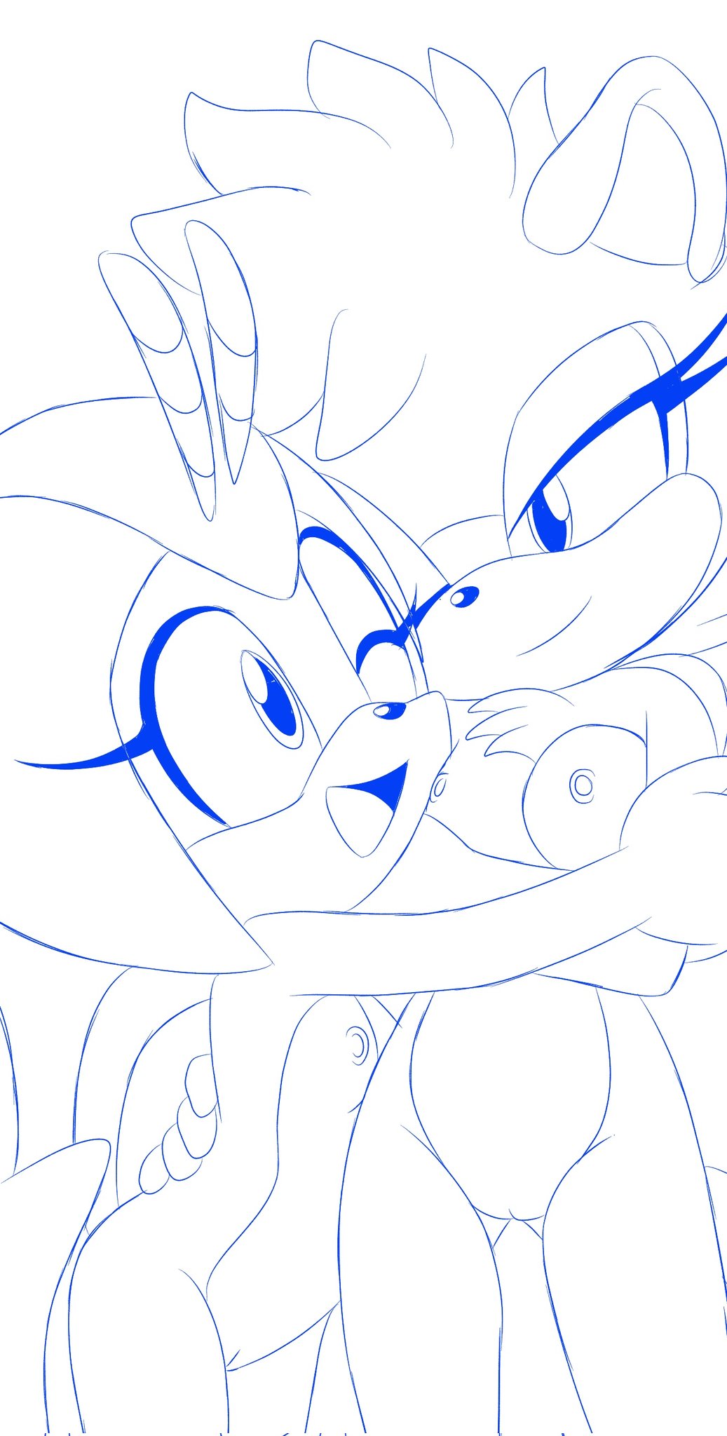 1girl 2_girls anthro breasts breasts_out female_focus hugging idw_publishing jewel_the_beetle nipples nude nude nude_female pussy sega sketch sonic_the_hedgehog_(series) tangle_the_lemur wink