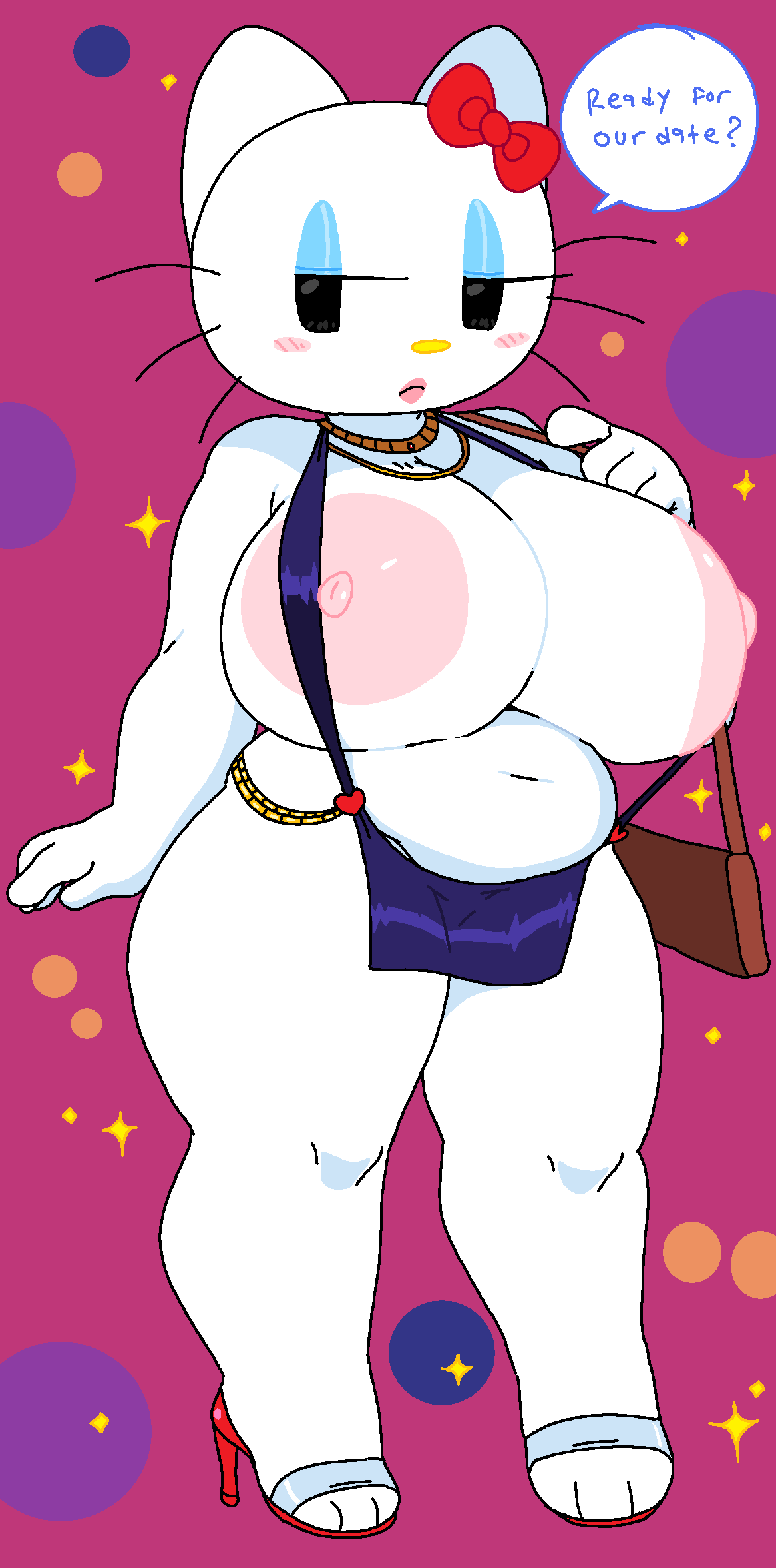 1girls anthro areola areola_slip big_breasts bimbo bimbo_lips black_eyes blush blush_stickers bow breasts cassettedream cat_girl clothing dream-cassette dress english_text eyeshadow felid feline felis female_only furry furry_female hair_bow half-closed_eyes handbag hello_kitty hello_kitty_(character) hello_kitty_(series) high_heels hoshime huge_breasts jewelry kitty_white large_areolae lipstick looking_at_viewer makeup necklace nipples open_mouth pelvic_curtain purple_eyeshadow purse red_bow red_footwear revealing_clothes sandals sanrio short_dress solo_female sparkles speech standing thick_thighs toeless_footwear whiskers white_fur wide_hips