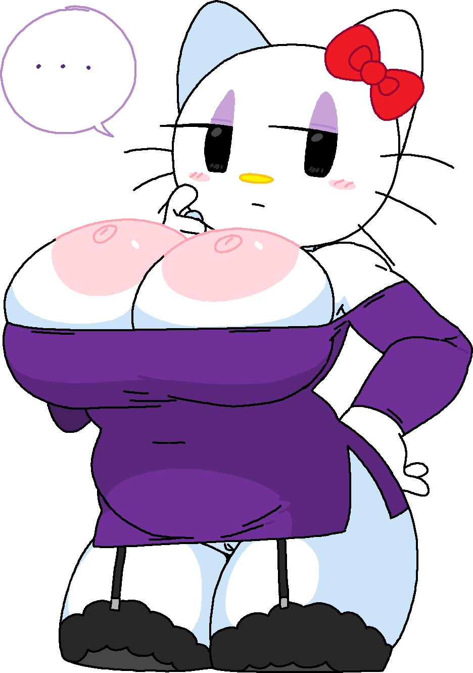 1girls anthro areola bare_shoulders big_breasts black_eyes blush blush_stickers bow breasts cassettedream cat_girl cleavage clothing dream-cassette dress exposed_breasts felid feline felis female female_only furry furry_female garter_straps hair_bow hair_ornament half-closed_eyes hello_kitty hello_kitty_(character) hoshime huge_breasts kitty_white legwear long_sleeves looking_at_viewer microdress nipples off-shoulder_dress off_shoulder portrait purple_dress pussy red_bow short_dress solo stockings thick_thighs transparent_background white_fur