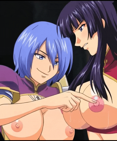 2_girls aliya black_hair blue_hair gif ikusa_otome_valkyrie loki nipples nipples_touching yuri yuri