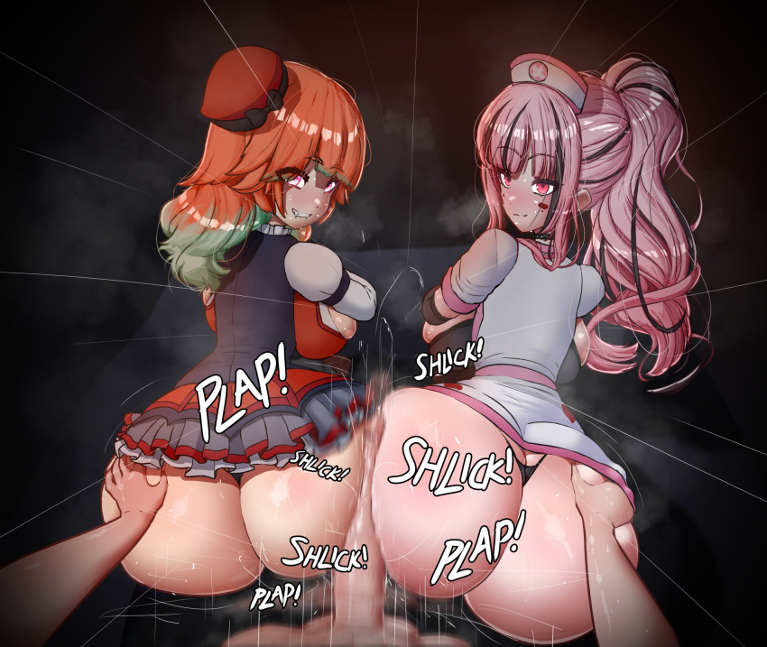 1boy 2_girls ass assjob big_ass big_breasts breasts buttjob double_buttjob hololive hotdogging huge_ass mori_calliope penis_between_ass penis_on_ass takanashi_kiara xelsword