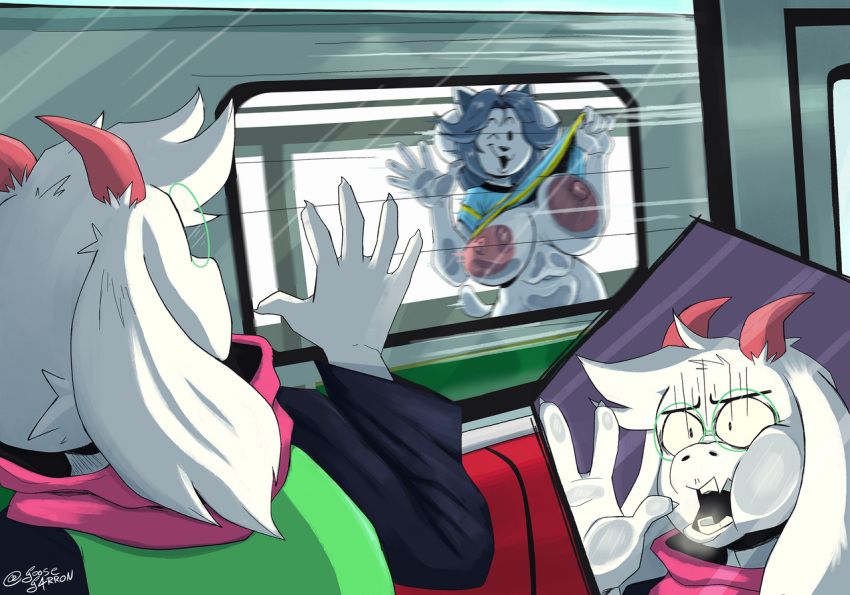 1boy 1girl breasts deltarune female g4rron male ralsei temmie_(deltarune) undertale_(series)