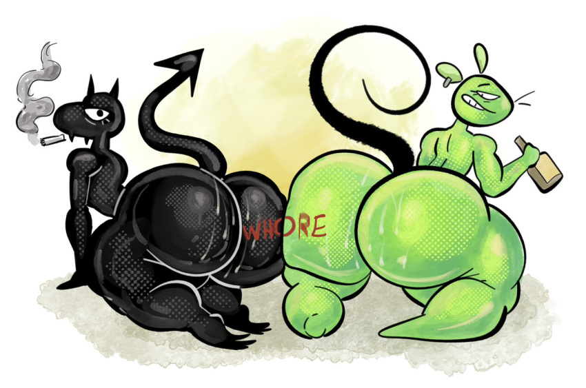 12_oz_mouse adult_swim alcohol anthro ass ass_focus beer beer_bottle beverage big_ass big_butt black_body black_tail bodily_fluids body_writing bottle bottom_heavy bubble_ass bubble_butt butt butt_focus cartoon_network cigarette cigarette_in_mouth cigarette_smoke container curvy_figure demon disenchantment duo ear_piercing ear_ring english_text eyelashes featureless_feet feet femboy femboy_only fur furryonline1 green_body green_fur half-closed_eyes halftone hi_res huge_ass huge_butt humanoid kneeling looking_at_ass looking_at_butt looking_at_viewer luci_(disenchantment) male male/male male_only mammal mouse_fitzgerald murid murine narrowed_eyes netflix object_in_mouth piercing raised_tail rear_view ring_piercing rodent simple_background smoke smoking smoking_cigarette sweat sweaty_ass sweaty_butt tail text thick_thighs whiskers white_background writing_on_ass writing_on_butt