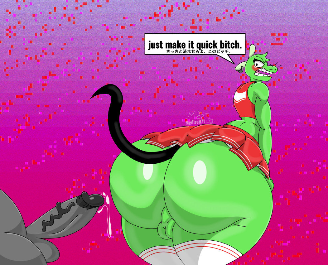12_oz_mouse adult_swim anthro ass balls big_ass big_butt big_penis blush bodily_fluids bubble_ass bubble_butt butt cheerleader cheerleader_outfit clothing dialogue dripping duo ear_piercing earrings english_text eyelashes eyeshadow femboy fitzboi fur genital_fluids genitals green_body green_fur hi_res huge_ass huge_butt huge_penis japanese_text legwear makeup male male/male mammal mascara mgdire671 mouse mouse_fitzgerald murid murine penis piercing precum precum_drip profanity rodent solo solo_anthro solo_male tail text thick_thighs vein veiny_penis wide_hips