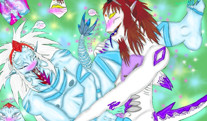 2boys 2monsters angry_birds angry_birds_2 artist_name ass blue_eyes blue_skin blush bottomless brown_hair crying english_text kirbybisharp kise_yoshinaka m.u.g.e.n male/male male_moaning male_penetrating_male man_and_teenage_boy monster multiple_males muscular_male namco namco_x_capcom penis sex tail white_hair white_skin x-ray yaoi yellow_eyes yunger
