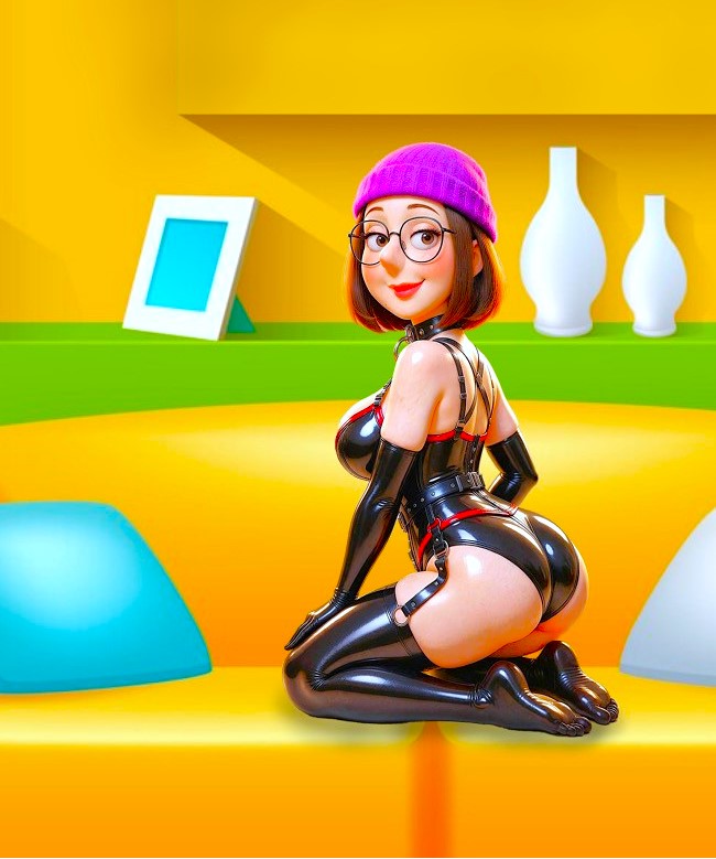 ass big_breasts family_guy glasses hat latex_clothing meg_griffin smiling_at_viewer thighs