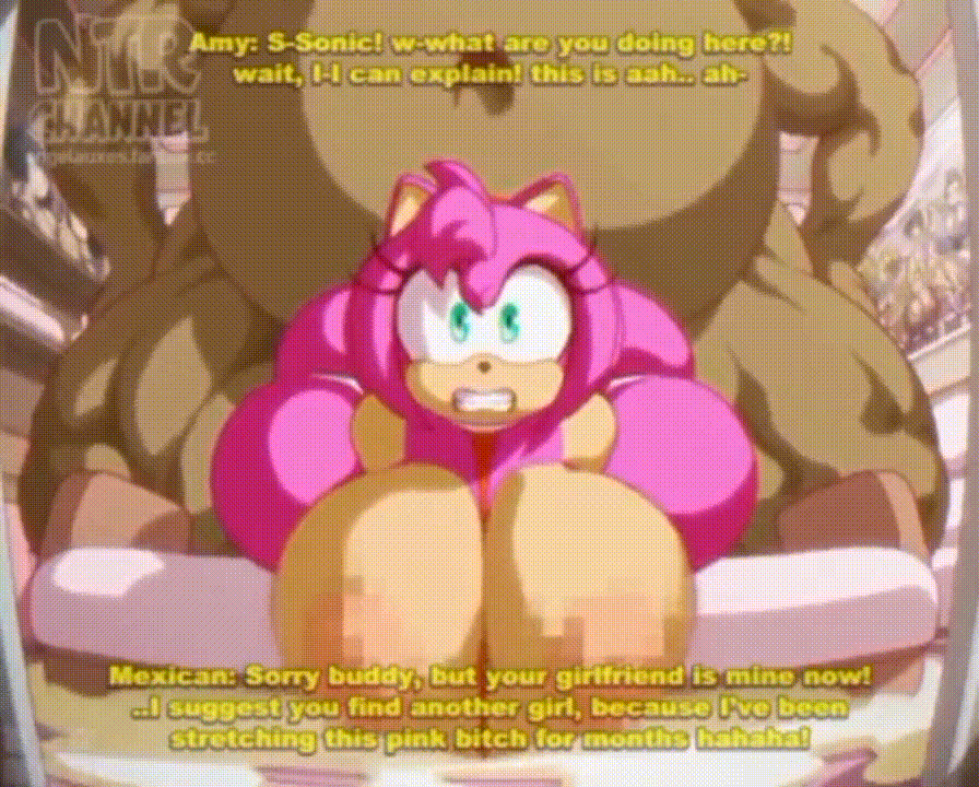 1boy 1girl against_surface amy_rose angelauxes animated* big_ass big_breasts bouncing_breasts completely_nude_female english_text fat_male furry furry_female gif gif green_eyes interspecies loop looping_animation mosaic_censoring nude_female nude_male pink_fur sega sega sex_from_behind sonic_the_hedgehog_(series) team_sonic