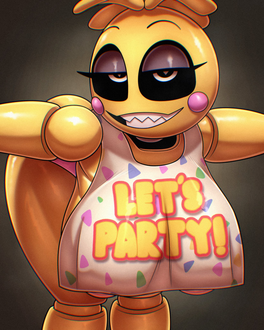 1girl 1girl 1girl ajolodraw animatronic animatronic_female apron big_breasts big_nipples chicken chicken_girl five_nights_at_freddy's five_nights_at_freddy's_2 fnaf hanging_breasts huge_breasts huge_nipples nipple_peek nipple_slip panties phasianid robot robot_girl scottgames toy_chica_(fnaf)