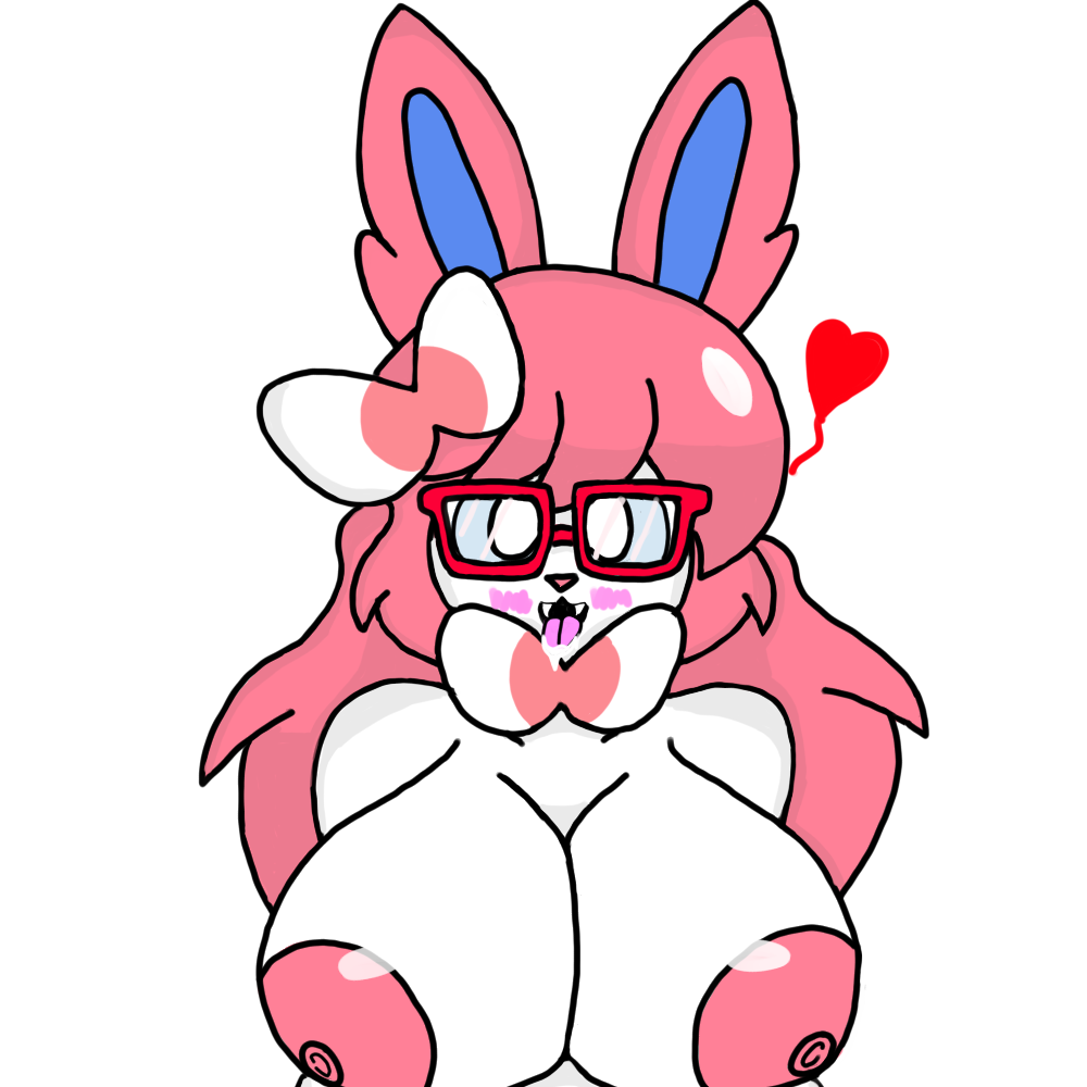 1girl 1girl big_breasts close-up glasses horny horny_female javisylveon_(mintyspirit) nerd nerdy_female pink_hair pokemon pokemon_(species) saliva salivating solo_female sylveon tongue_out