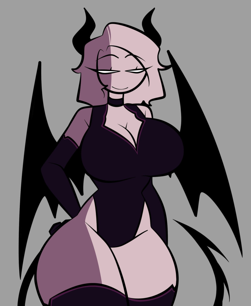 1girl big_breasts big_thighs breast_press breasts breasts_bigger_than_head curvaceous curvaceous_female curvy curvy_body curvy_figure curvy_hips demon demon_girl demon_horns demon_tail demon_wings female_demon female_focus female_only huge_thighs leotard solo_female tagme tagme_(artist) thighs thighs_bigger_than_head thighs_focus thighs_together voluptuous voluptuous_body voluptuous_breasts voluptuous_female