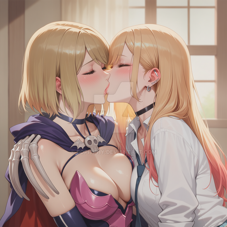 2_girls aqua_necktie aqua_neckwear arm_at_side asymmetrical_docking big_breasts black_cape black_choker black_gloves blonde_female blonde_hair blush bopitphy breast_press breasts brooch cape choker cleavage closed_eyes collarbone collared_shirt couple crossover curtains day desumi_magahara duo ear_piercing earrings elbow_gloves eyebrows_visible_through_hair female/female female_only gloves gradient gradient_hair indoors jewelry kissing kitagawa_marin lips lipstick long_hair long_sleeves love love_after_world_domination magahara_desumi makeup marin_kitagawa medium_breasts multicolored_hair multiple_girls mutual_yuri neck neck_tie neckwear piercing pink_hair pink_lipstick revealing_clothes romantic romantic_couple school_uniform shirt short_hair sidelocks silver_earrings silver_jewelry skull skull_brooch sono_bisque_doll_wa_koi_wo_suru straight_hair teen teenage_girl two-tone_hair two_tone_hair upper_body white_shirt window yuri