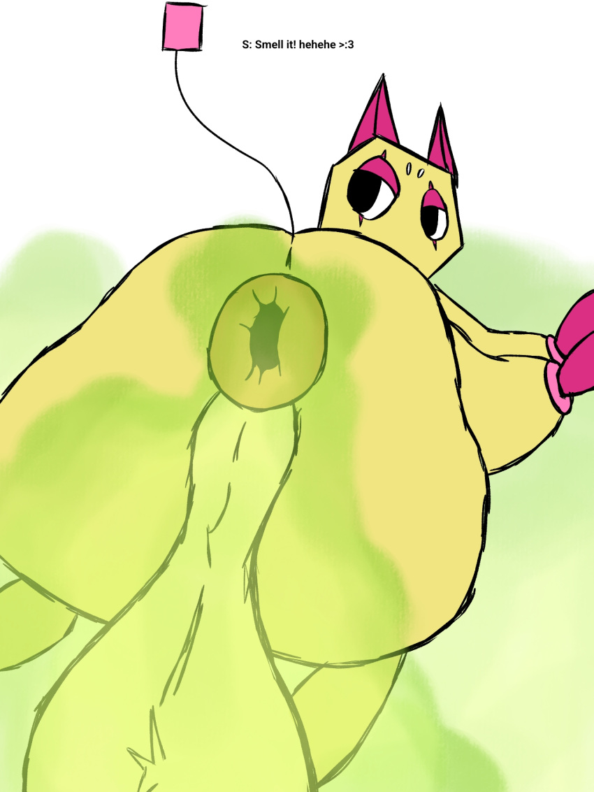 big_anus big_ass big_ass big_balls big_breasts cat dandy's_world fart fart_cloud fart_fetish fart_torture farting futa futa_only futanari non-human scraps_(dandy's_world) stinky stinky_anus stinky_ass yellow_skin