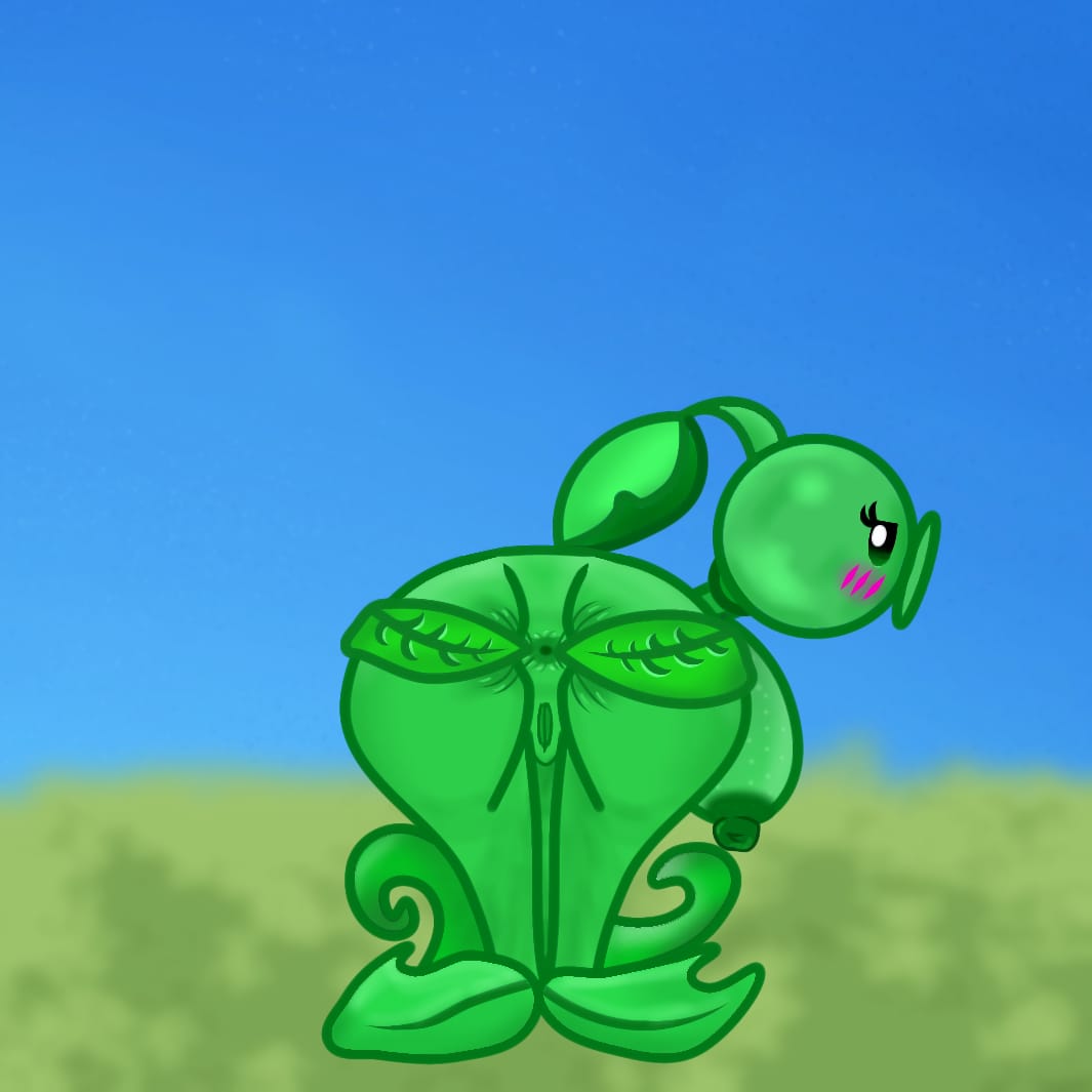 big_ass big_breasts blush electronic_arts grabbing_ass green_body green_nipples looking_at_viewer nipples open_anus open_ass open_mouth peashooter_(pvz) plant plant_girl plants_vs_zombies plants_vs_zombies_2:_it's_about_time presenting_anus presenting_ass presenting_breasts presenting_pussy pvz