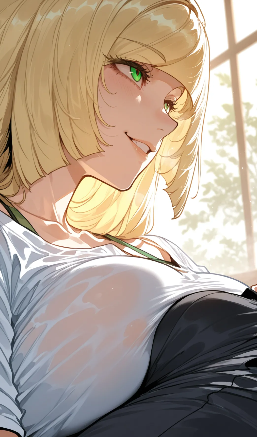 1boy1girl 1girl ai_generated blonde_hair bulge curvy curvy_female curvy_figure lana's_mother long_hair lusamine mature_female milf pokemon pokemon_sm