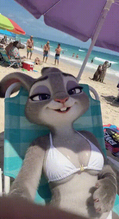 1girl 3d_(artwork) 3d_animation ai-generated ai_assisted ai_generated anthro beach bikini_top_lift bouncing_breasts breasts bunny_girl disney female_focus furry furry_female gray_fur judy_hopps looking_at_viewer medium_breasts micro_bikini navel nipples nitrogencalido on_heat purple_eyes realistic sitting yiff younger_female zootopia