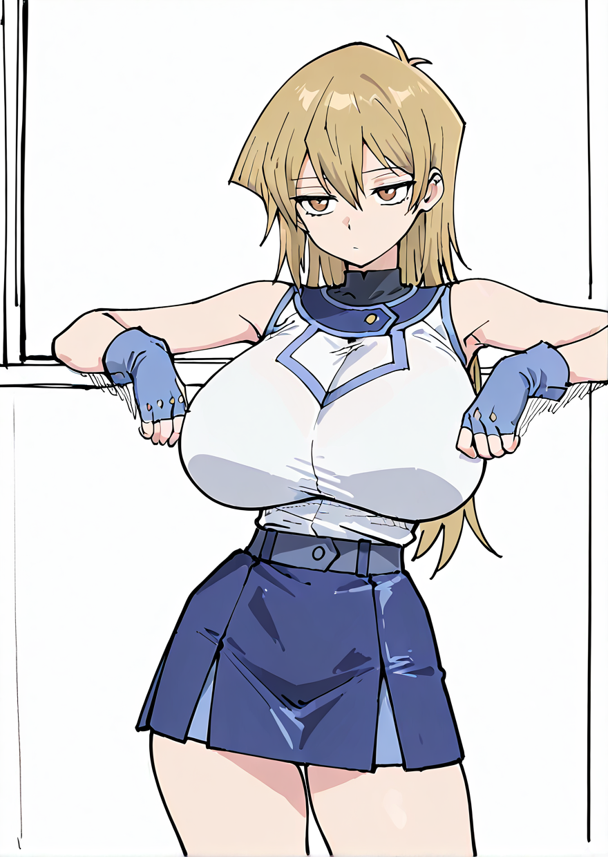 1girl ai_generated alexis_rhodes alternate_breast_size armpits asuka_tenjouin big_breasts big_breasts blonde blonde_hair breasts huge_breasts konami light-skinned_female light_skin me3 tenjouin_asuka thick_thighs thighs uniform yu-gi-oh! yu-gi-oh!_gx