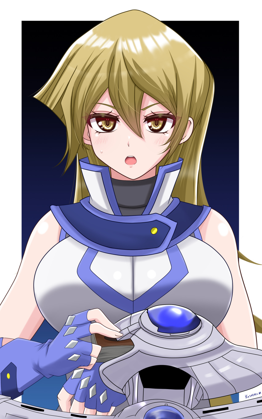 1girl alexis_rhodes asuka_tenjouin big_breasts breasts huge_breasts light-skinned_female light_skin open_mouth sweat sweatdrop tenjouin_asuka yu-gi-oh! yu-gi-oh!_gx