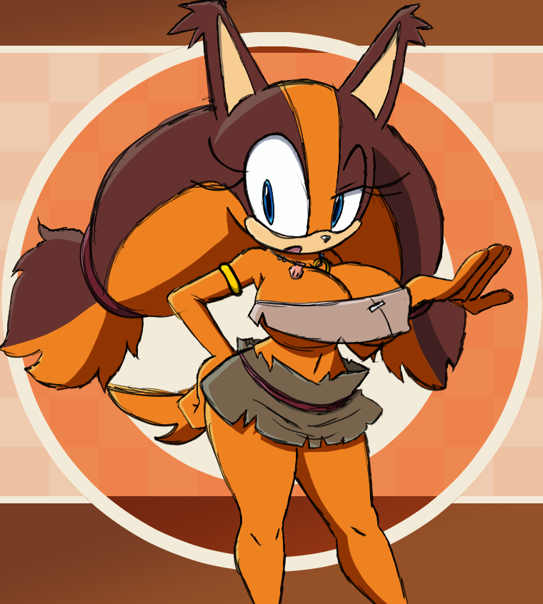 1girl anthro armband badger big_breasts blackchaos64 blue_eyes breasts brown_fur color_edit colored colored_sketch curvy curvy_figure lurking_judgement necklace orange_fur sega sonic_boom sonic_the_hedgehog_(series) sticks_the_badger tagme twin_tails