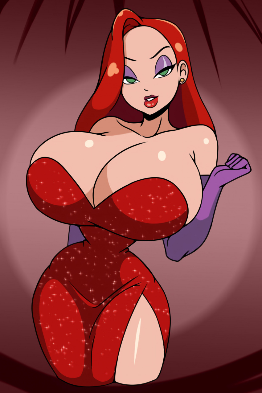 1girl big_breasts breasts cleavage curvy dress dummy_thicc eyeshadow female firm hips iggy-bomb jessica_rabbit justafunguy23 large_boobs red_hair redhead seductive sexy skimpy_dress solo spotlight thicc thick_thighs thighs thunder_thighs touchstone voluptuous who_framed_roger_rabbit wide_hips