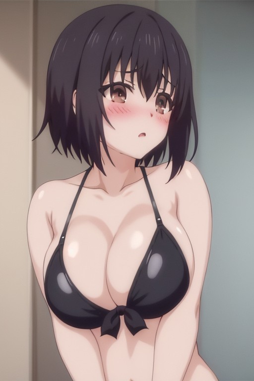 1girl ai_generated big_breasts bikini black_hair breasts huge_breasts kotone_shirakawa overflow_(series) short_hair stable_diffusion