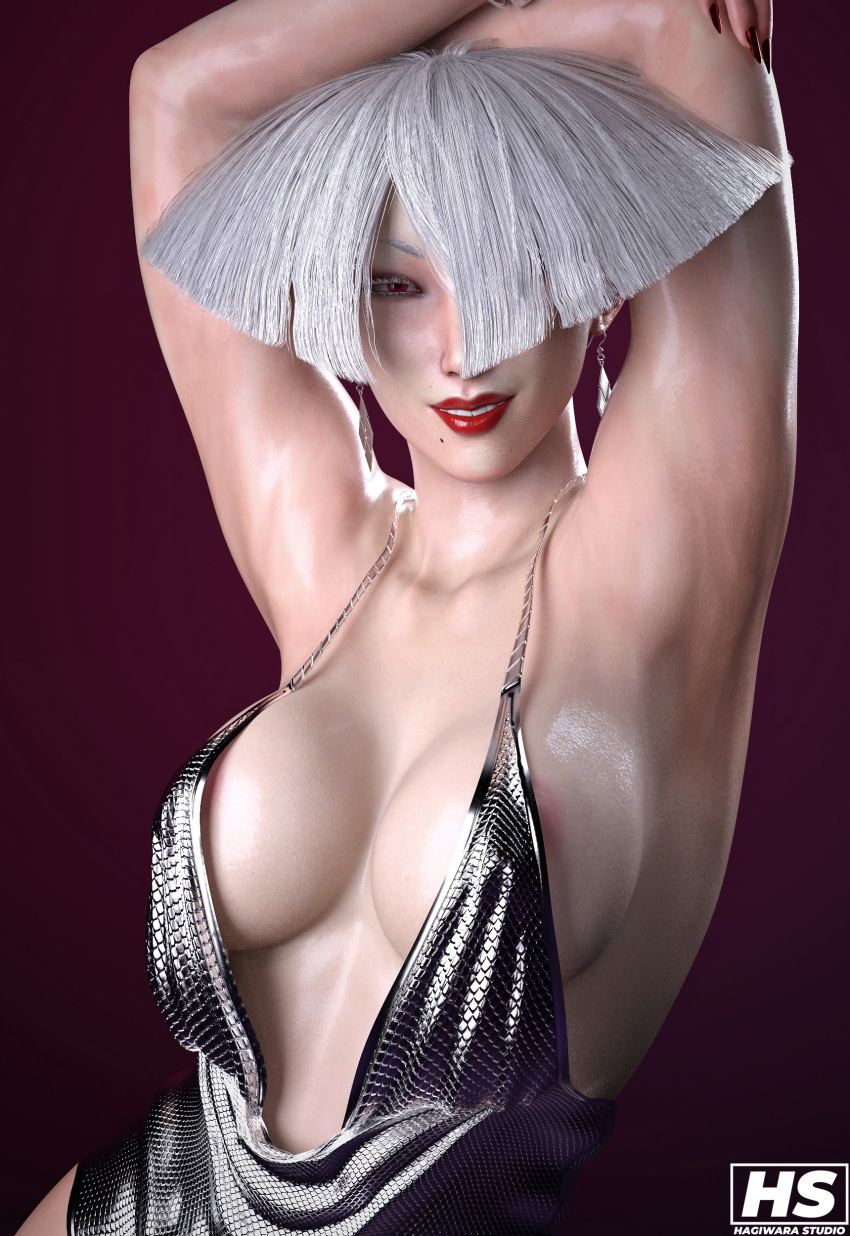 1girl 1girls 3d a.k.i. a.k.i._(street_fighter) albino asian asian_female ass big_ass big_breasts black_bodysuit bodysuit breasts capcom curvy dress duo_gale fake_nails female_only fingernails grey_hair hagiwara_studio high_res latex leotard lips looking_at_viewer muscular sharp_fingernails short_hair street_fighter street_fighter_6 twitter watermark white_hair white_skin