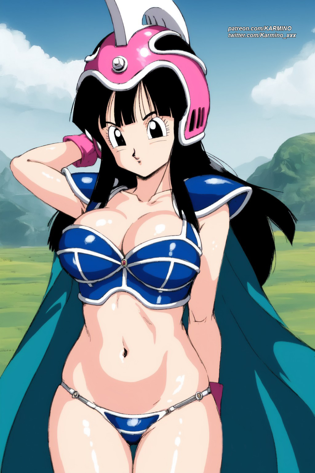 ai_generated big_breasts black_eyes black_hair chichi chichi's_armor dragon_ball dragon_ball_z white_skin