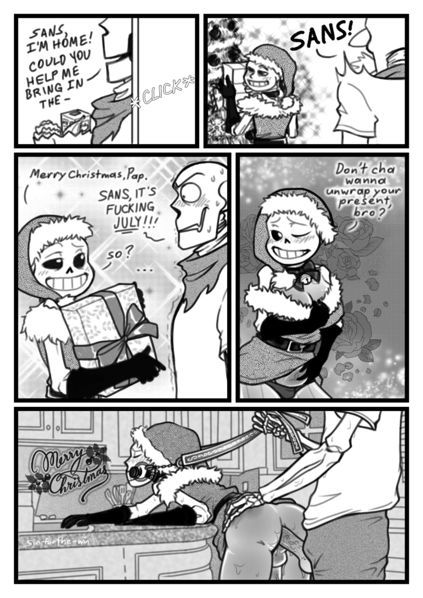 2010s 2boys 2d 2d_(artwork) anal anal_penetration anal_sex animated_skeleton armwear artist_name ass ass_grab backsack bell_choker bell_collar bent_over blush bottom_sans breasts brother brother/brother brother_penetrating_brother brothers bulging_eyes christmas christmas_hat christmas_outfit christmas_tree cleavage clothed clothing comic comic_panel counter crossdressing digital_media_(artwork) dress dress_lift duo ectobody ectobreasts ectobutt ectopenis ectoplasm edit edited eli-sin-g english_text fontcest from_behind_position gift gift_box gloves grabbing_own_penis hat holidays incest kitchen kitchen_counter kolesjoie male male/male male_only male_penetrated male_penetrating male_penetrating_male merry_christmas monochrome monster moobs panties papyrus papyrus_(undertale) papysans penetration penetration_from_behind penis penis_grab profanity ribbon_choker ribbon_collar sans sans_(undertale) santa_costume santa_dress santa_hat scarf seducing seductive seme_papyrus sex sex_from_behind skeleton striptease talking testicle text thighs third-party_edit top_papyrus topwear uke_sans undead undertale undertale_(series) veiny_penis video_games wink yaoi