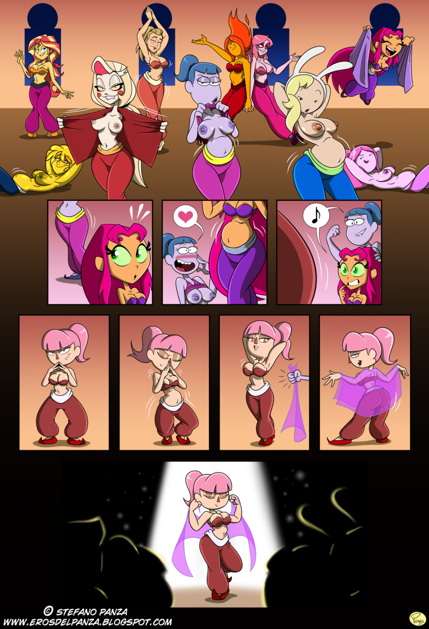 11girls 2020s 2023 6+girls adora_(she-ra) adventure_time adventure_time:_fionna_&amp;_cake areola artist_name belly_dancer belly_dancer_outfit biting_lip blonde_female blonde_hair blue_hair blue_pants bra breasts character_request charlie_morningstar_(hazbin_hotel) closed_eyes comic commission copyright_request crossover dancer_outfit dancing dark-skinned_female dark_skin equestria_girls female female_only fionna_the_human flame_princess gold_skin green_eyes happy harem_girl harem_outfit harem_pants hazbin_hotel ilpanza light-skinned_female light_skin long_hair looking_at_viewer motion_lines multiple_girls my_little_pony navel nipples pants pink_hair pink_skin ponytail presenting presenting_breasts princess_bubblegum purple_bra purple_pants purple_skin red_bra red_pants she-ra_princess_of_power smile starfire sunset_shimmer sunset_shimmer_(eg) teen_titans teen_titans_go tongue tongue_out topless topless_female two_tone_hair url very_long_hair watermark yellow_skin