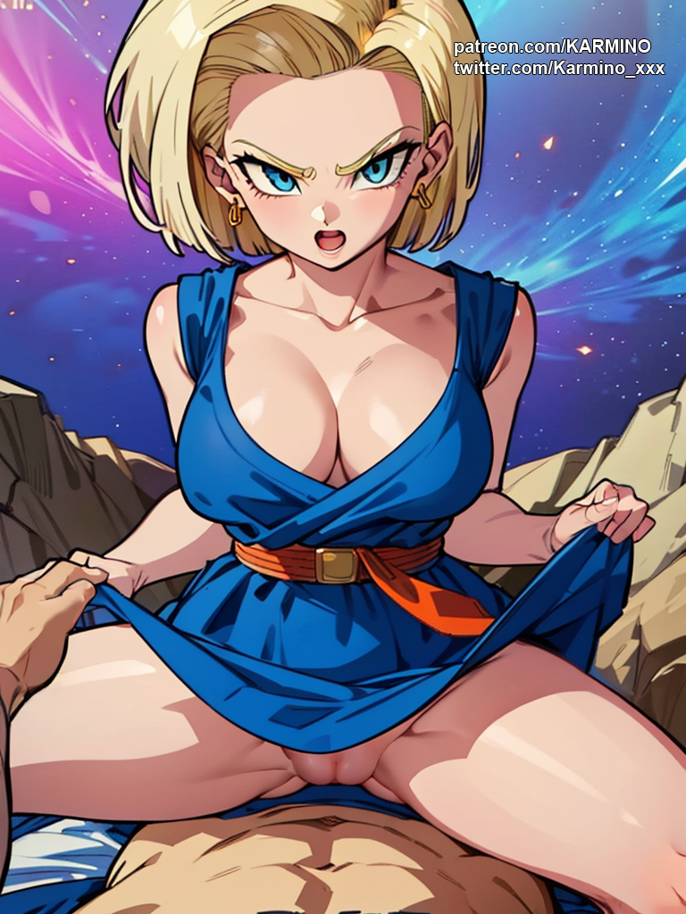 1girl 1girls ai_generated android_18 blonde_female blonde_hair blue_eyes dragon_ball dragon_ball_super dragon_ball_z jacket karmino medium_breasts only_female