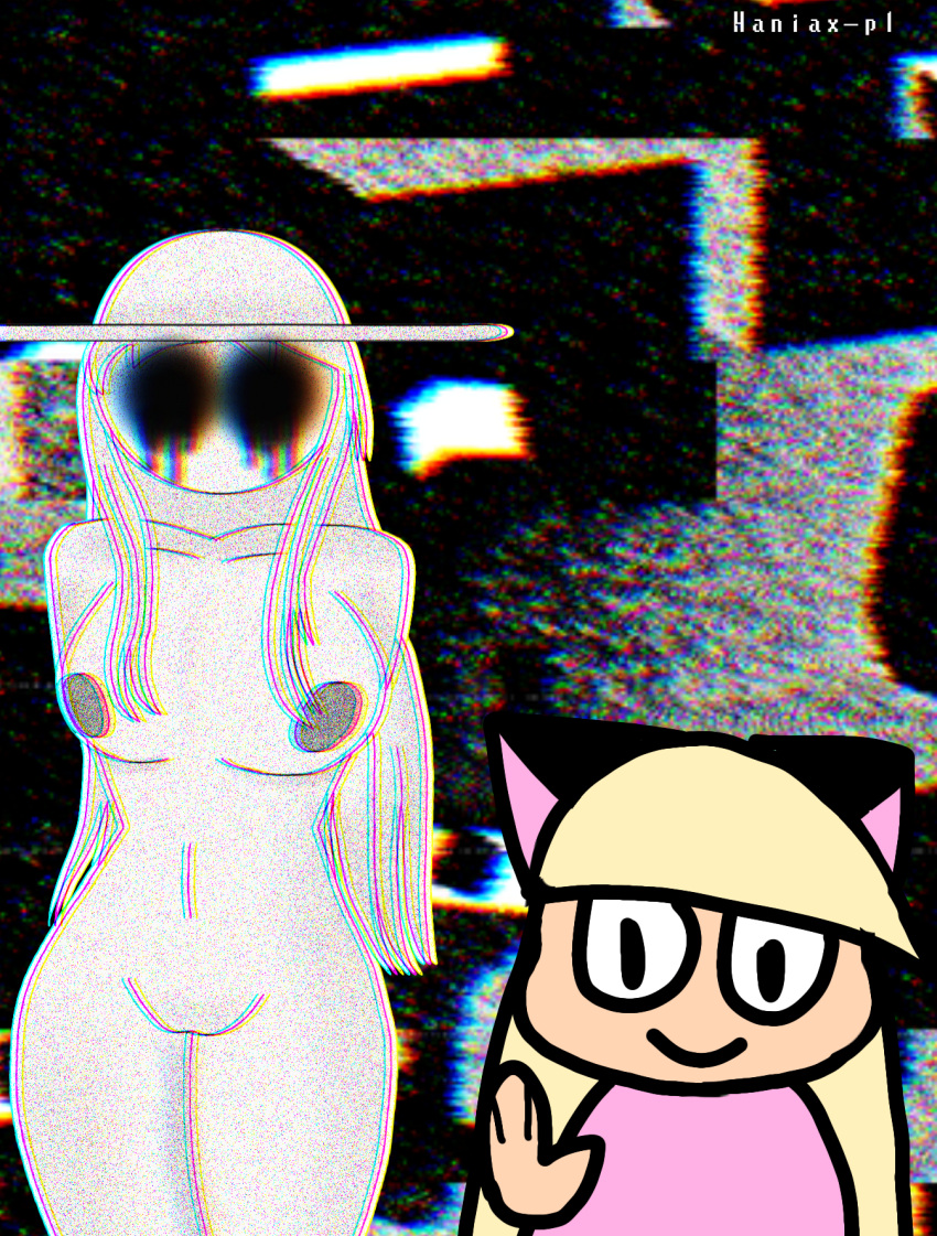 2_girls black_eyes black_tears blonde_hair breasts catgirl chibi cursed curvy_female dave_and_bambi_mod expunged_(grantare) ghost_girl glitch hania_the_catgirl(character) mouthless nipples no_arms nude oc opposition_expunged persona phonophobia_expunged pussy strident_crisis white_body white_hair white_hat