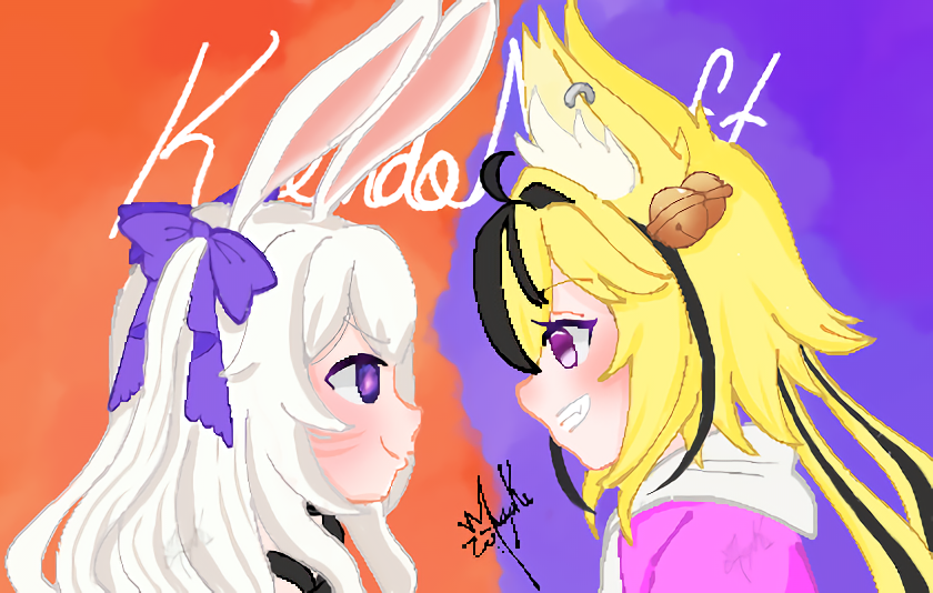 animal_ears blonde_hair duo fanart kendomurft owozu rabbit rabbit_ears vtuber white_hair