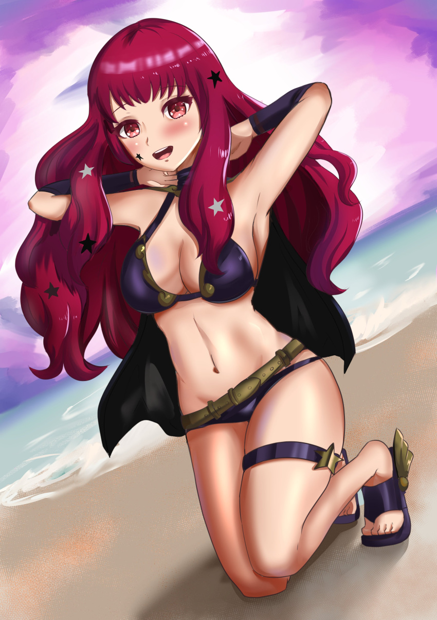 1girl 1girl 1girl alluring alternate_costume big_breasts bikini breasts female_only fire_emblem fire_emblem_engage looking_at_viewer nintendo open_mouth outside purple_bikini purple_swimsuit swimsuit yunaka_(fire_emblem) zipperqr