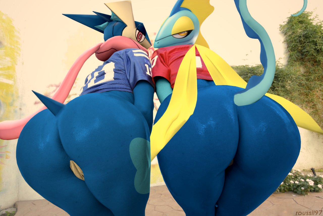 123 2_girls blue_fur furry furry_female furry_only greninja inteleon nintendo otarlette pokemon roussil97