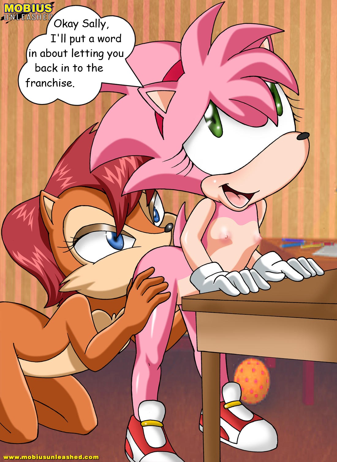 1girl amy_rose anal anilingus archie_comics ass bbmbbf bending bent_over mobian mobius_unleashed nipples nude oral palcomix rimjob rimming sally_acorn sega sega sex sonic_the_hedgehog_(series) table yuri