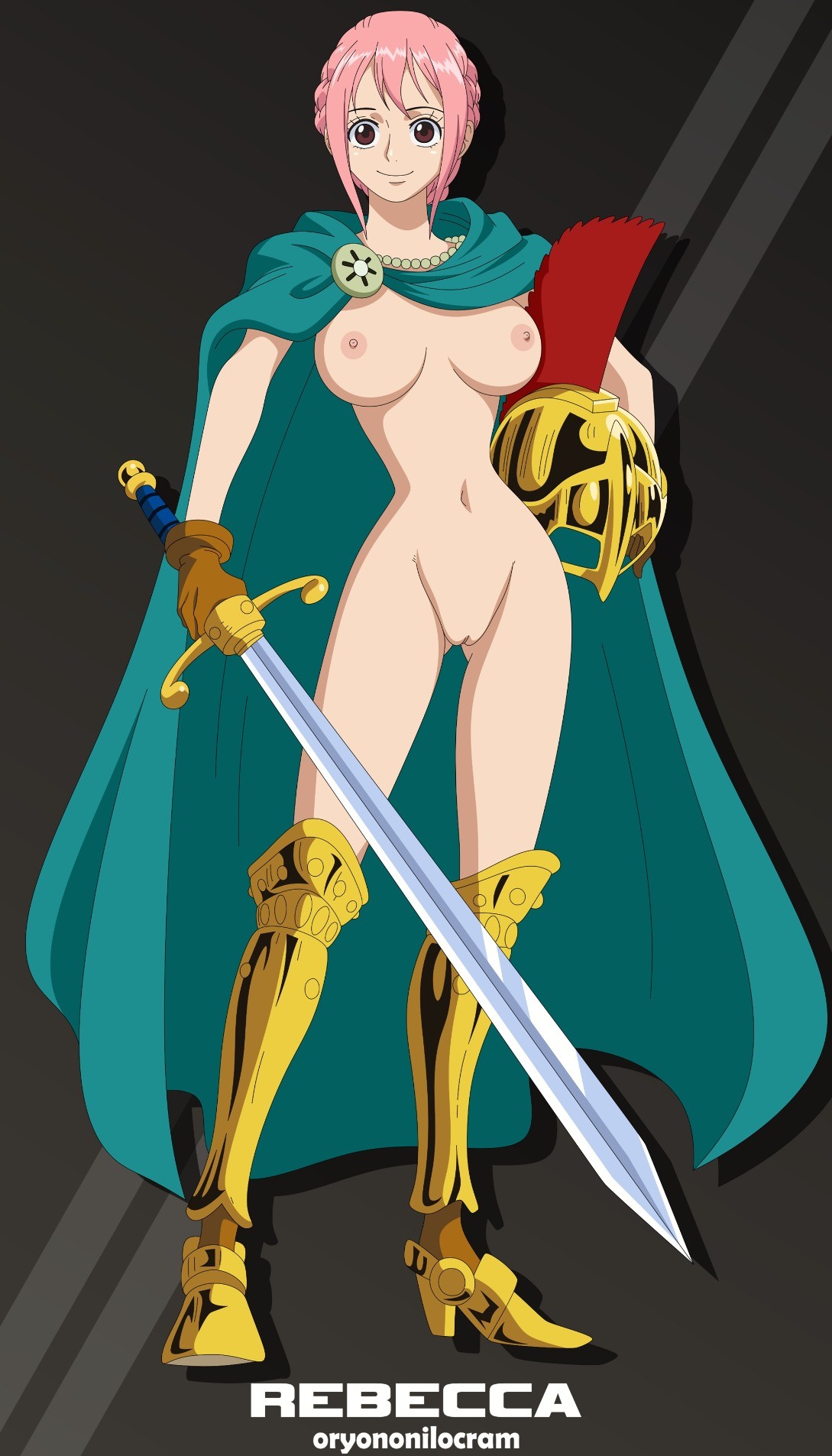 1girl alluring breasts nude nude_female one_piece oryononilocram pin_up pink_hair pussy rebecca_(one_piece) sword