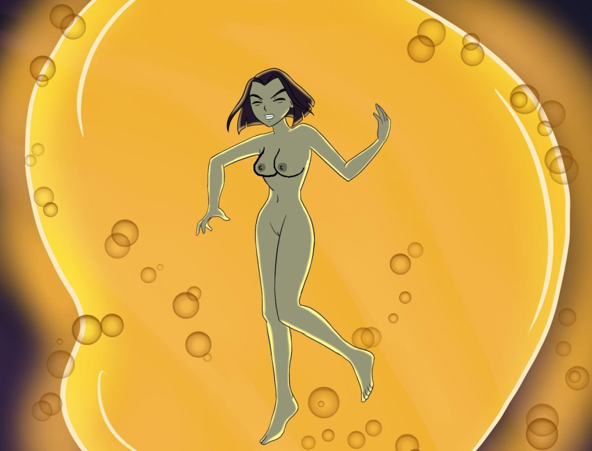 belly_button black_hair breasts bubble closed_eyes drowning feet naked_female nude pussy raven_(dc) skinny_dipping swimming teen_titans vaginal