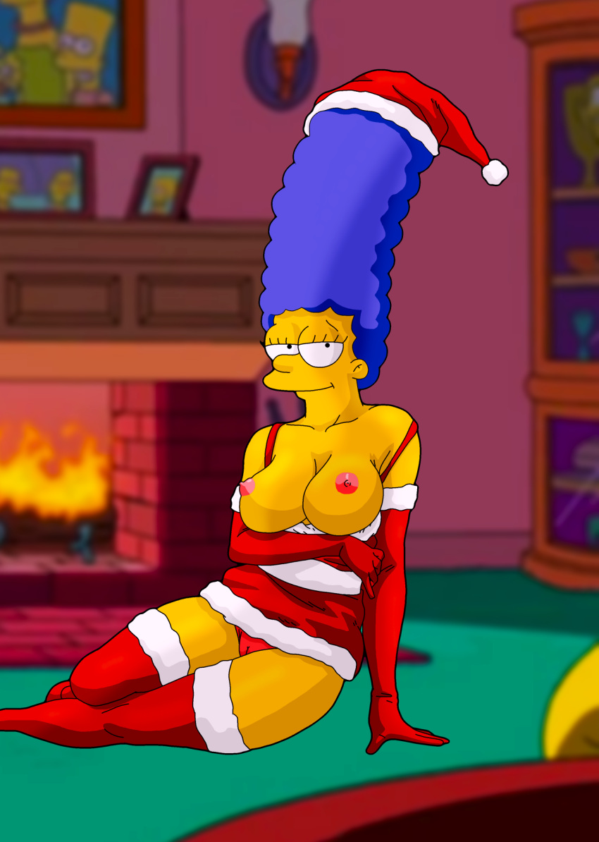 breasts cameltoe erect_nipples gloves marge_simpson panties santa_costume stockings the_simpsons thighs