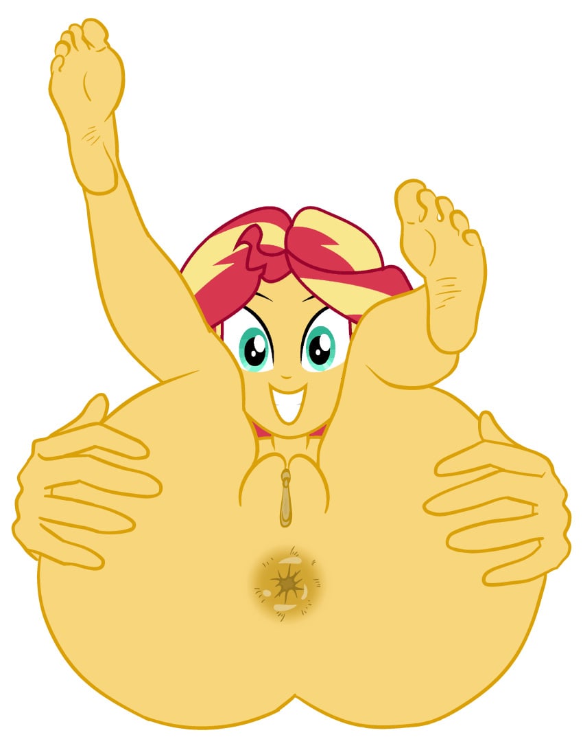 1girl 1girls anus ass ass_focus ass_grab big_ass bubble_butt butthole cndhpr completely_naked_female completely_nude_female equestria_girls female_only friendship_is_magic grin happy legs_up looking_at_viewer my_little_pony nude nude pussy pussy soles sunset_shimmer theborman06 two_tone_hair