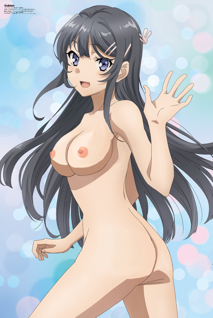 1girl alluring aqua_inc. ass big_breasts black_hair breasts completely_nude_female legs looking_at_viewer megami_magazine midriff nipples nude nude_edit nude_filter open_mouth sakurajima_mai seishun_buta_yarou_wa_bunny_girl_senpai_no_yume_wo_minai thick_thighs third-party_edit