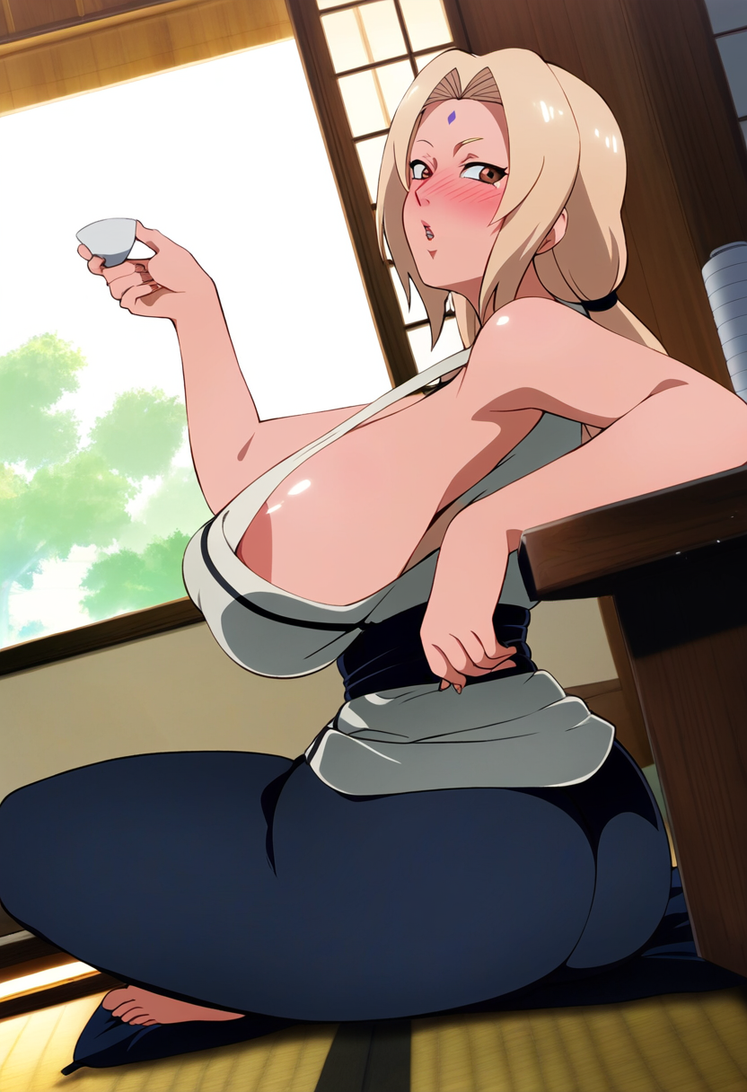 1girl 1girl 1girls 5_toes ai_generated areola areola_slip arm_support ass barefoot big_ass big_breasts big_breasts blonde_hair brown_eyes clothing crossed_legs cup drink drunk feet female_only holding_object huge_ass huge_breasts indoors kimono large_areolae looking_at_viewer looking_to_the_side mature mature_female mature_woman milf nai_diffusion naruto naruto_(series) naruto_shippuden no_bra no_shoes pants sagging_breasts sake side_view sideboob sleeveless_kimono soles solo_focus stable_diffusion thick_ass thick_thighs thighs tied_hair toes tsunade twin_tails voluptuous voluptuous_female xyz
